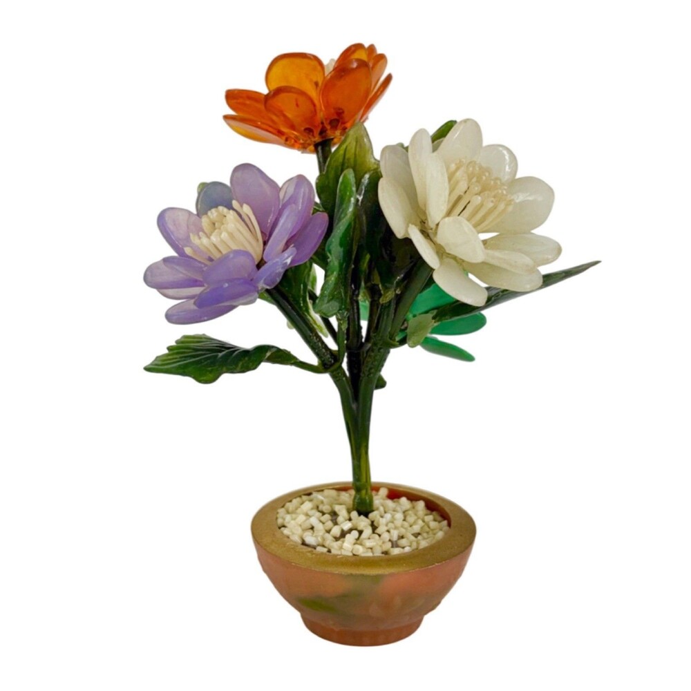 Vintage Lucite Flowers Floral Leaf Bouquet MCM Garden Pot Pedestal